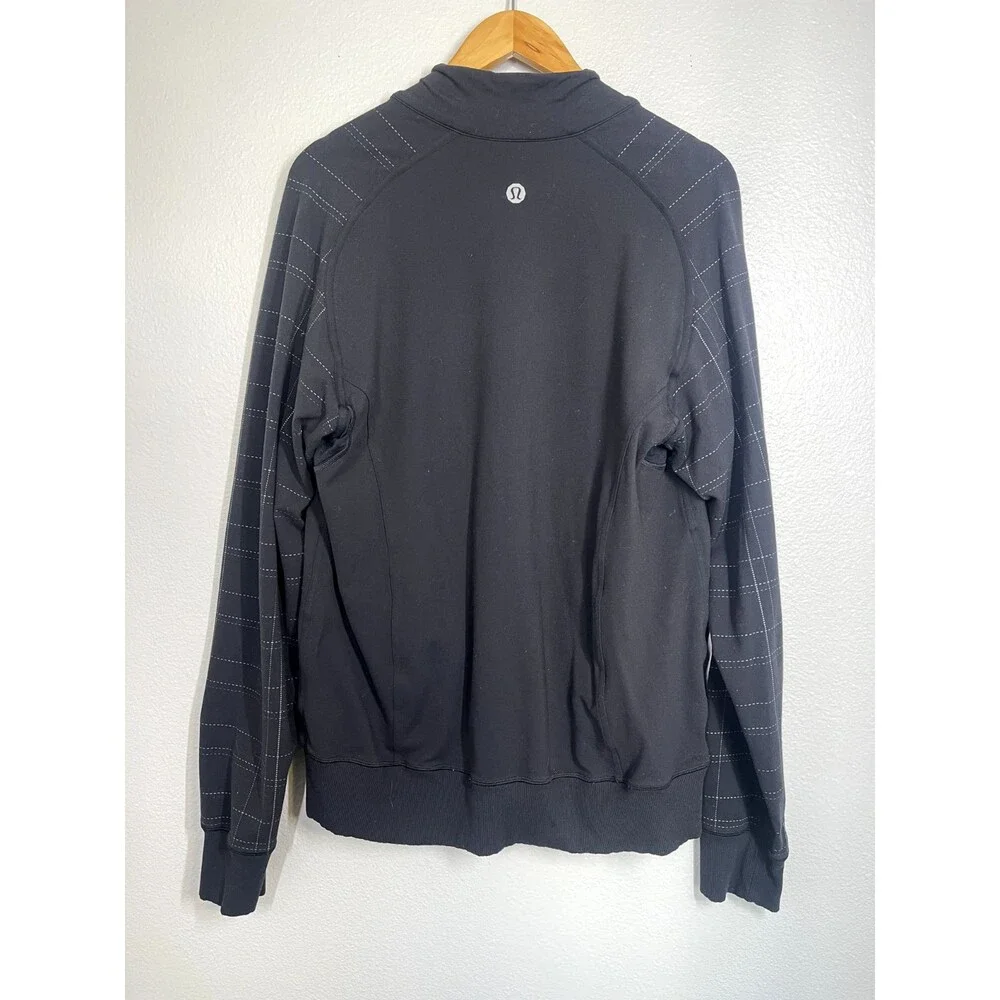 Mens Lululemon Full Zip Black Jacket White Plaid Long Sleeve Size L Athletic Gym